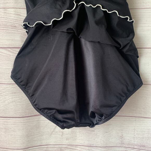 Vintage Black One Piece Skirted Swimsuit or Swimdress White Trim Built-in Cups - Picture 13 of 16
